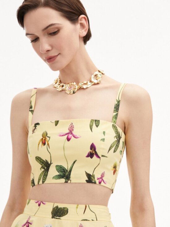 Oscar de la Renta Tops - Oscar De La Renta Orchid Cotton Poplin Cropped Tank Size 2/XS Style 25RN728SOL